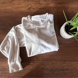Aritzia TNA white towel terry boyfriend crew sweatshirt size Small